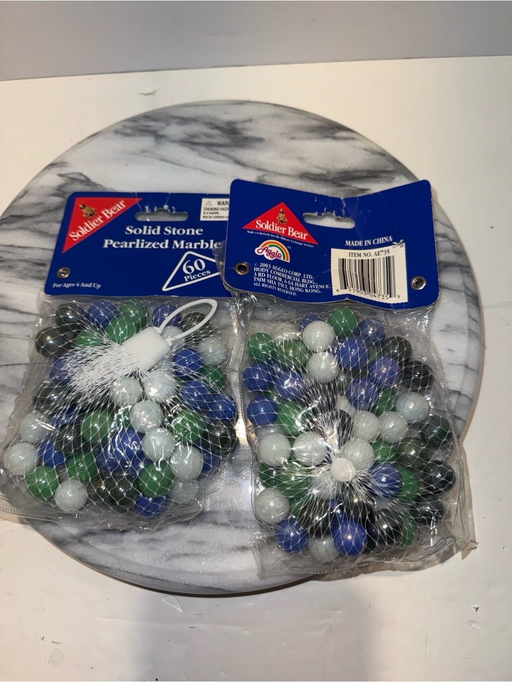 120 Soldier Bear Solid Stone Pearlized Marbles, New In Bag . Vintage  2003